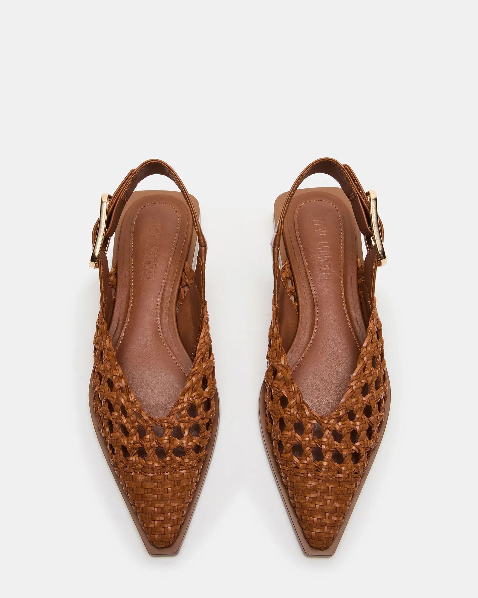 SHAY Woven Cognac Pointed-Toe Slingback Ballet Women's Flat | Steve Madden (US)