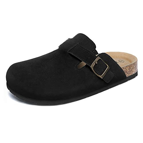 Xiakolaka Women's Suede Clogs Adjustable Buckle Slip on Footbed Home Clog Slippers Black Size 8 | Amazon (US)