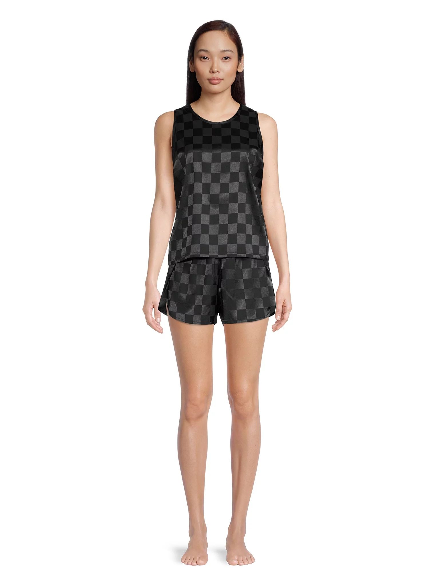 Lissome Women's and Women's Plus Satin Checkered Tank Top and Shorts Sleep Set, 2-Piece | Walmart (US)