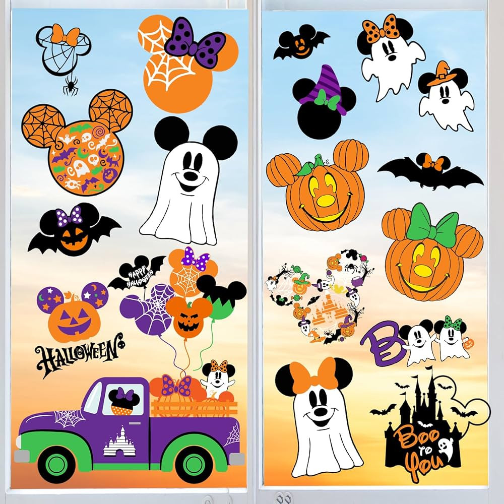 Mouse Themed Halloween Window Decals - 9 Sheets of Removable Pumpkin & Ghost Stickers for Glass W... | Amazon (US)