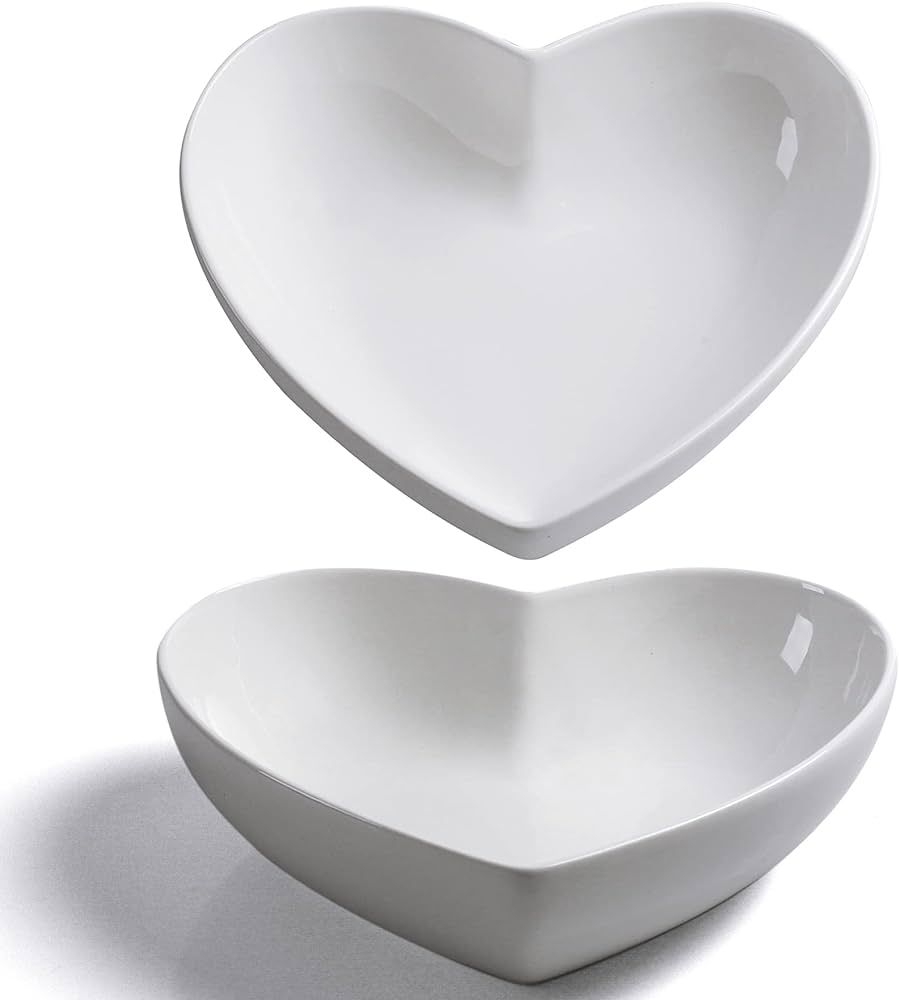 2pcs Porcelain Big Heart-shaped Bowls White Deep Heart Plates Salad Bowl/Fruit Bowl for Desserts/... | Amazon (US)