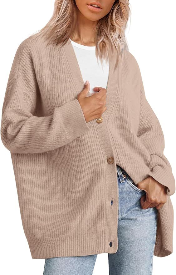 LILLUSORY Women's Cardigan 2023 Open Front Oversized Button Lightweight Sweaters V Neck Loose Car... | Amazon (US)