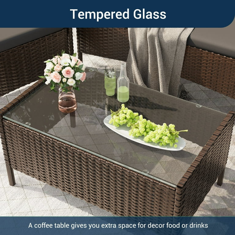 Elposun 4 Steel Hand-woven Outdoor Conversation Sets with Sofa and Table, Brown/Gray | Walmart (US)