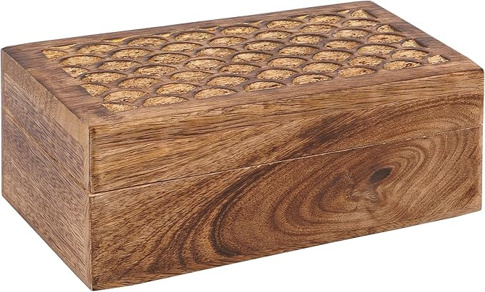 Carved Scallop Mango Wood Box with Lid - Medium Burnt Medium Wood Boxs - Handmade Decorative Boxs... | Amazon (US)