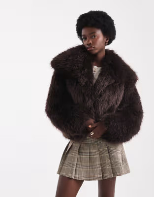 ASOS DESIGN cropped faux fur jacket in brown | ASOS (Global)