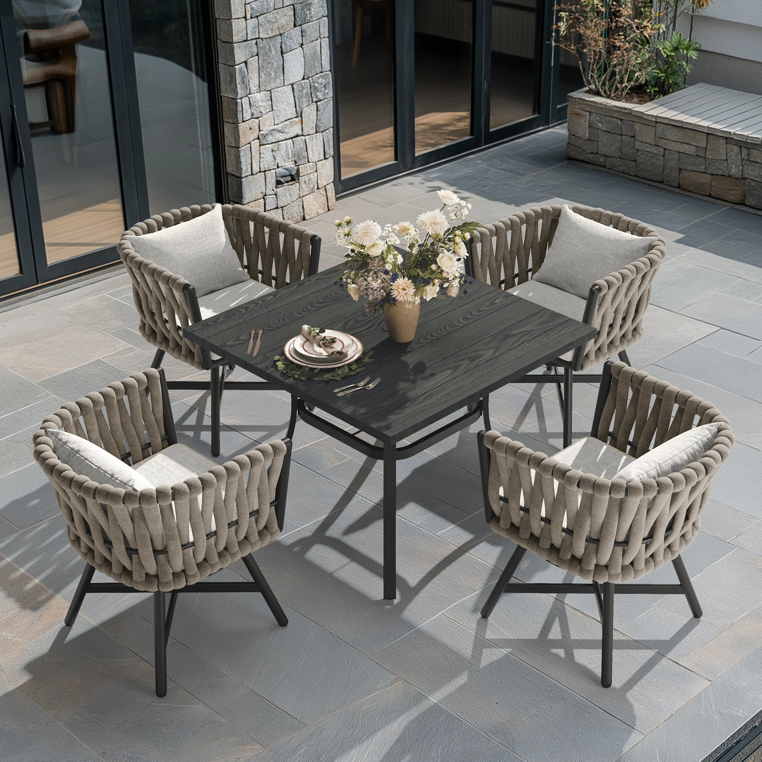 Lark Manor\u2122 Arlend 4 - Person Square Outdoor Dining Set With Cushions (Set Of 5) & Reviews ... | Wayfair North America