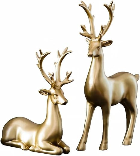 Luganiso Standing and Sitting Reindeer Resin Sculpture 2pcs Lucky Deer Statue Reindeer Figurines ... | Amazon (US)