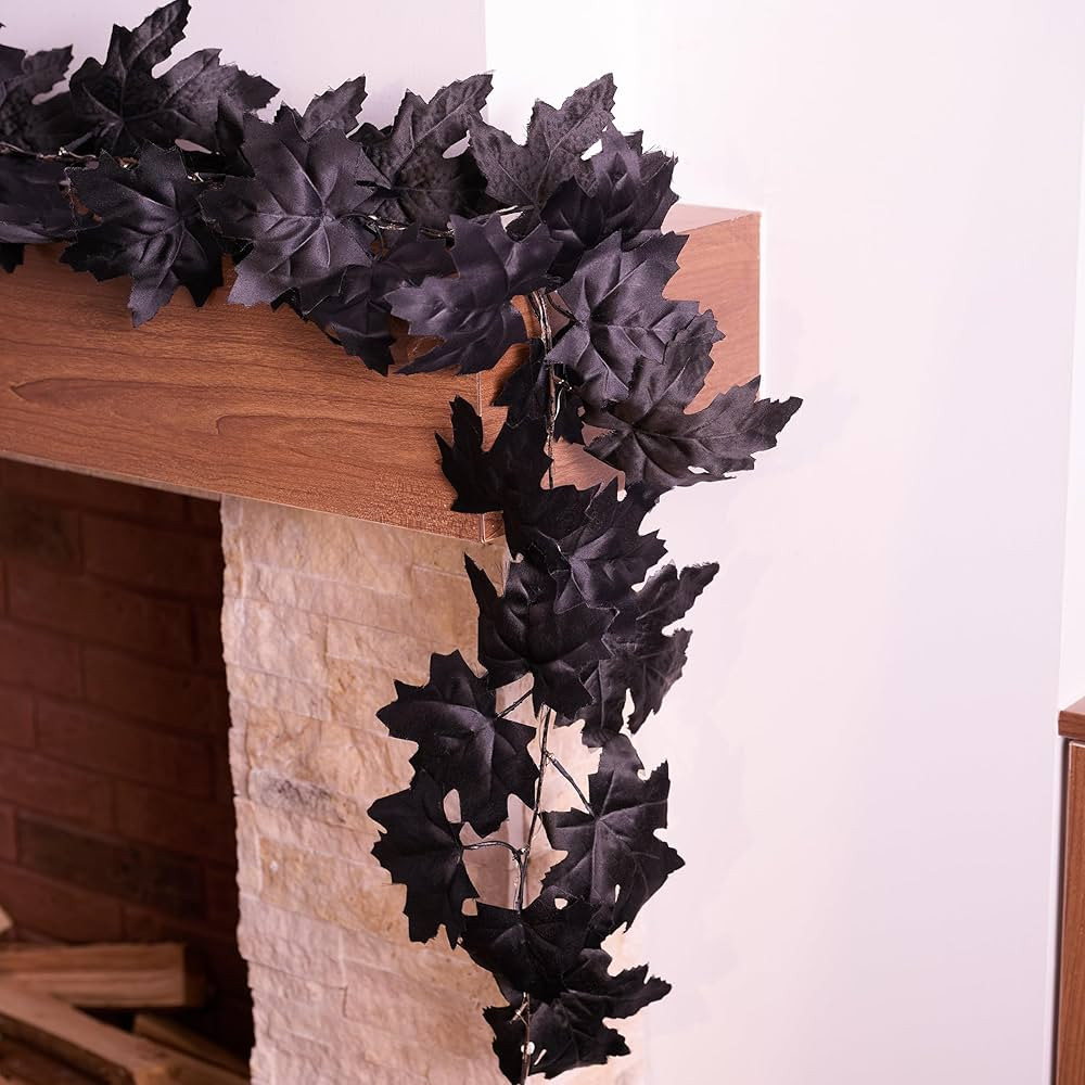 Valery Madelyn Black Maple Leaf Garland for Halloween Fall Decor, 9ft Pre-Lit Artificial Hanging ... | Amazon (US)