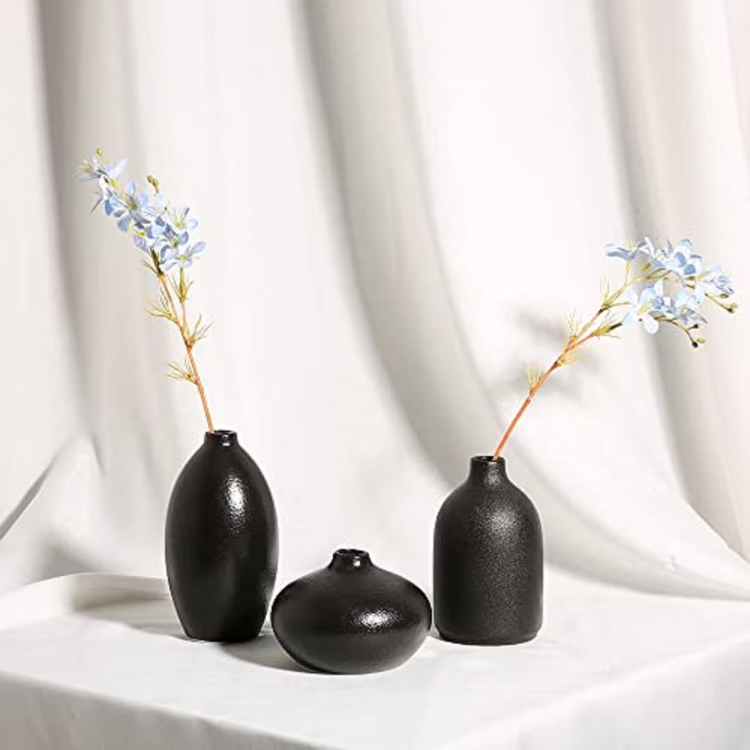 Black Ceramic Vase Set, Small Vases for Living Room, Black Decor for Bedroom, Black Vases, Black ... | Etsy (US)