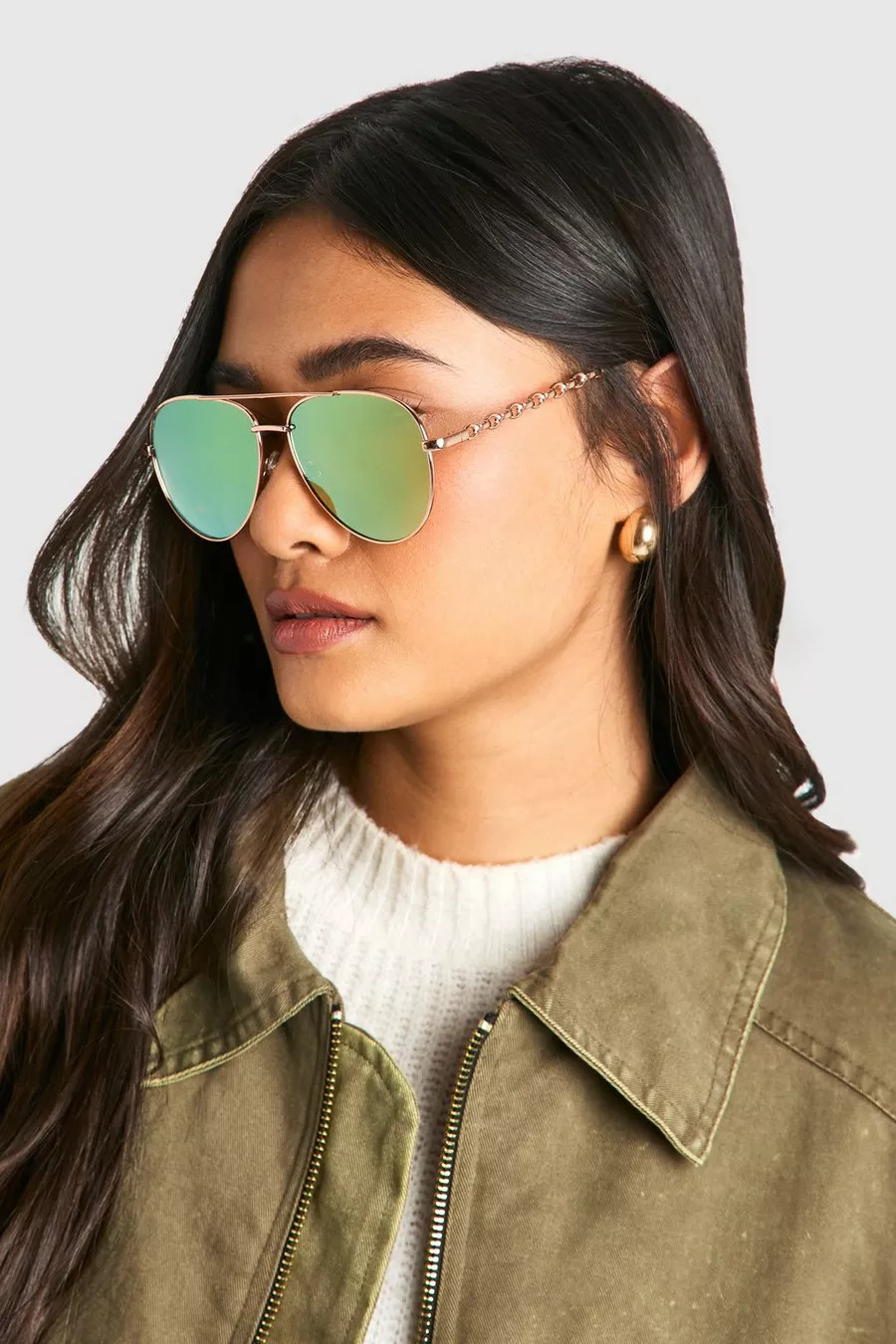 Chain Detail Aviator Sunglasses | boohoo (US & Canada)