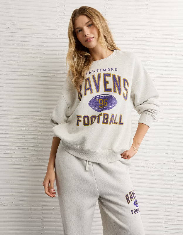 AE NFL Baltimore Ravens Graphic Relaxed Fit Sweatshirt | American Eagle Outfitters (US & CA)