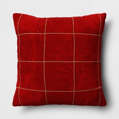 Velvet Windowpane Square Throw Pillow Red - Threshold™ | Target