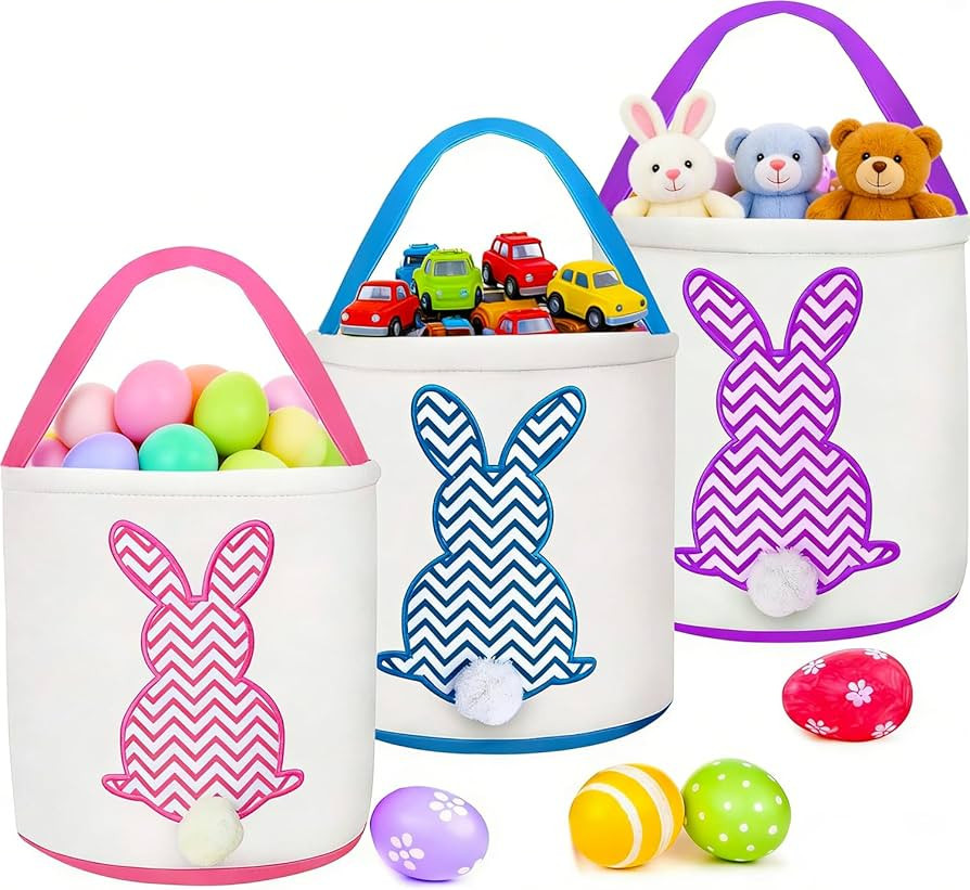 TURNMEON 3 PCS Easter Bunny Basket, Kids Easter Egg Hunts Bucket Tote Decorations Personalized Ea... | Amazon (US)