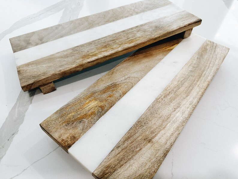 Wooden marble serving board, kitchen riser, coffee station tray | Etsy (US)