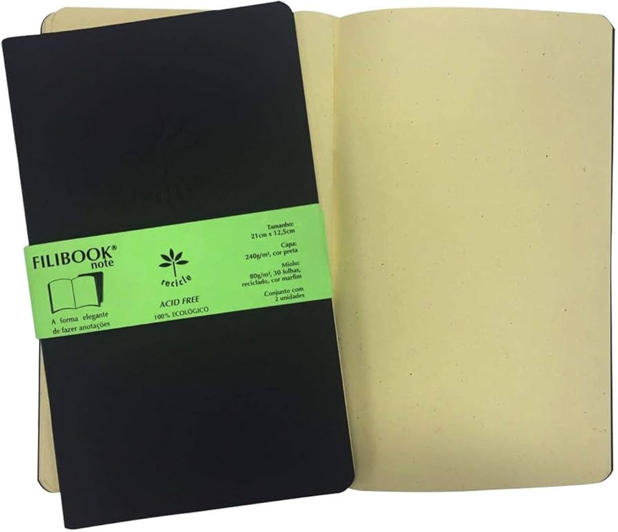 Caderneta Filibook, Filiperson, Preto e Marfim, 21x12,5 cm, 30 Folhas, Pacote com 2 | Amazon (BR)