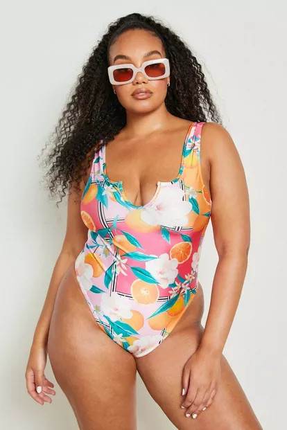 Plus Fruit Print Notch Neck Swimsuit | Boohoo.com (US & CA)
