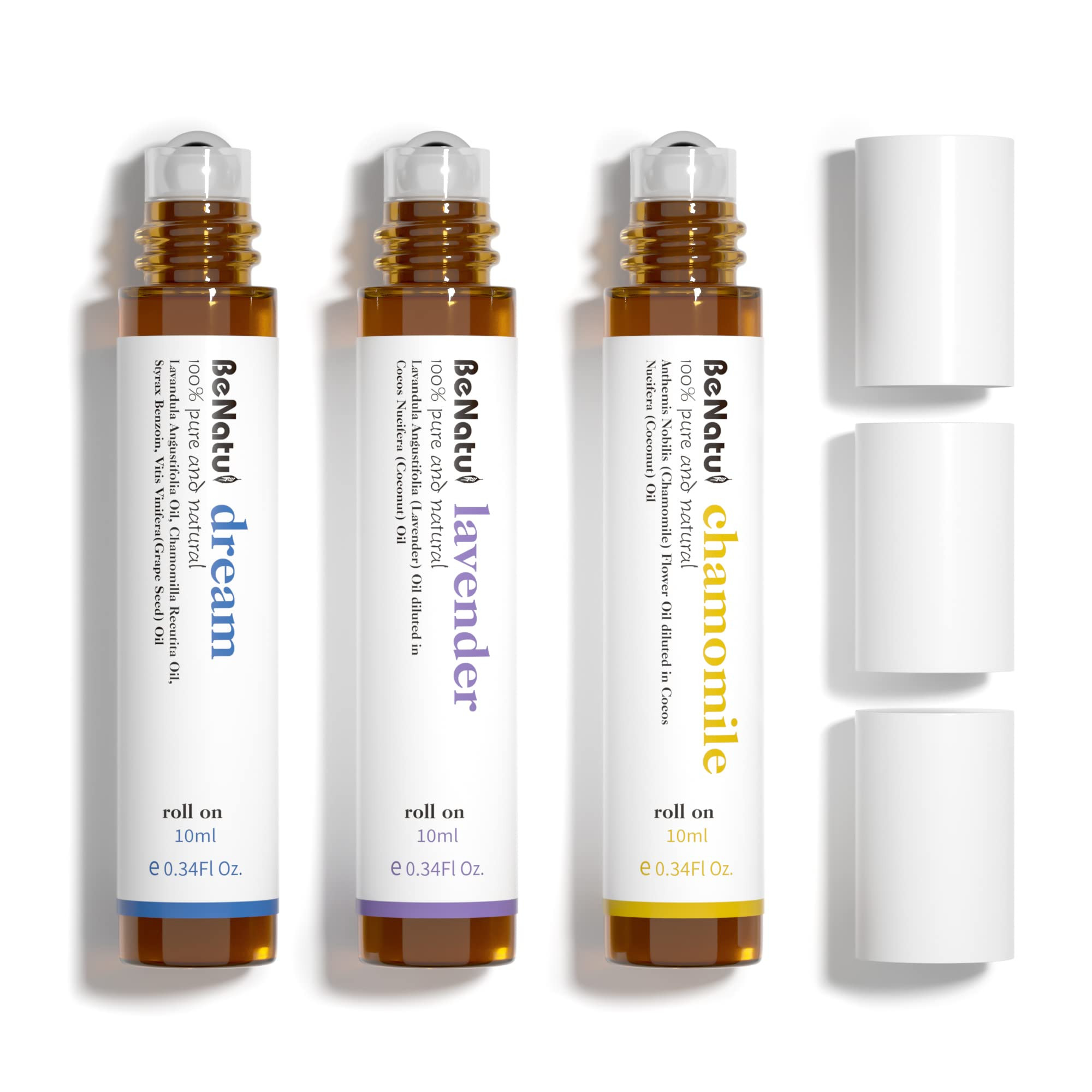 Benatu Essential Oil Roll On Set (Dream, Lavender, Chamomile), Aromatherapy Roller for Massage, B... | Amazon (US)