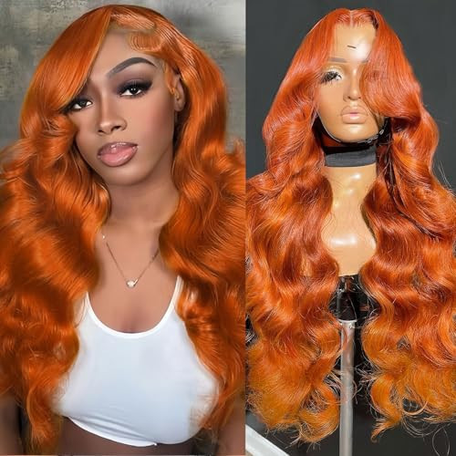 Ruaswey Orange Ginger Wig Human Hair 200 Density HD Lace Front Wigs Human Hair Pre Plucked Color 13x4 Body Wave Lace Frontal Wigs Human Hair Real Hair Orange Wig 22 Inch | Amazon (US)
