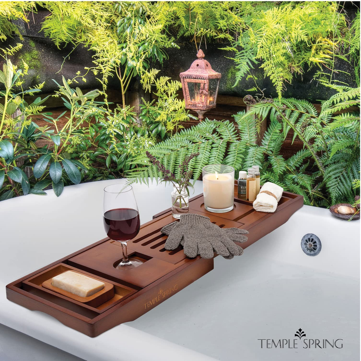Temple Spring Wooden Bathtub Tray, Bamboo Bathroom Accessories, Bath Tray for Tub, at Home Spa Es... | Amazon (US)