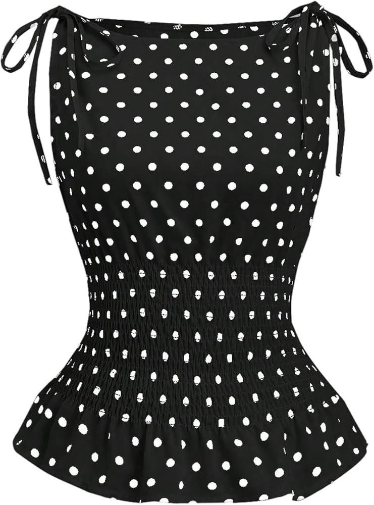 GORGLITTER Women's Polka Dots Boat Neck Tank Top Ruffle Tie Shoulder Smocked Going Out Y2k Vest T... | Amazon (US)