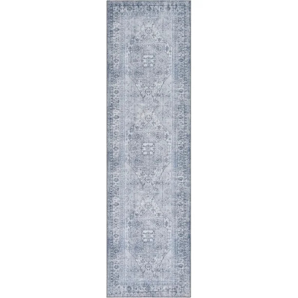 Well Woven Nile Gila Vintage Bohemian Medallion Botanical Border Grey 2'1" x 7'3" Runner Machine ... | Walmart (US)