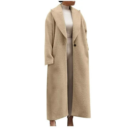 UYISJ Womens Long Peacoats Wool Blend Ankle Length Business Casual Trench Coats Long Sleeve Lapel Solid Color Dressy Coat Khaki 3XL | Walmart (US)