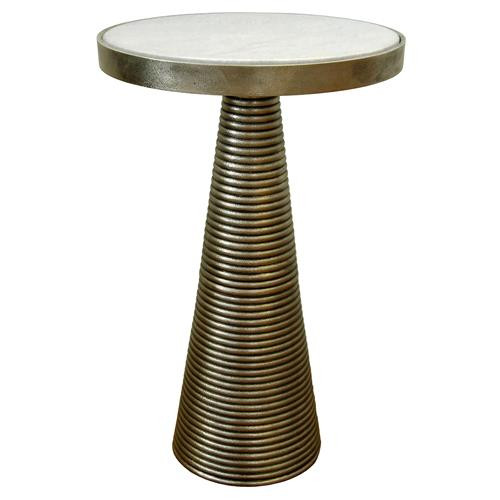 Worlds Away Tara Regency White Marble Antique Gold Metal Round Side Table | Kathy Kuo Home