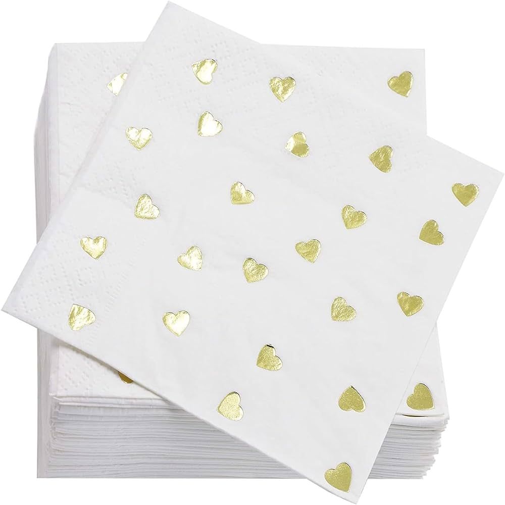 Valentine's Paper Napkins for Party Supplies (White, Gold Foil, 5 In, 50 Pack) | Amazon (US)