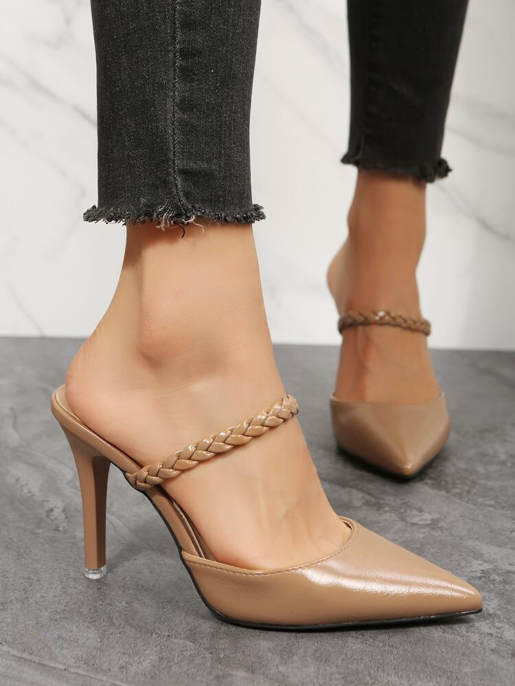 Braided Detail Point Toe Stiletto Heeled Mule Pumps | SHEIN