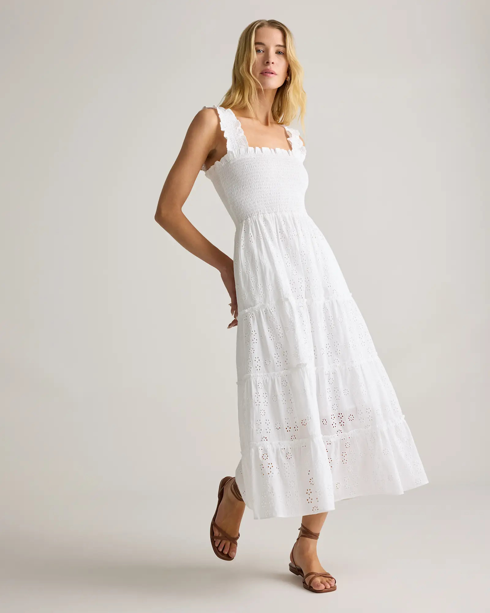 100% Organic Cotton Eyelet Smocked Midi Dress | Quince