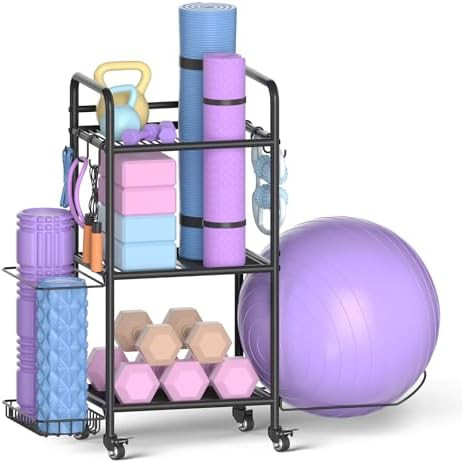 Home Gym Storage Rack Exercise Equipment Storage Organizer for Yoga Mat Dumbbells Kettlebells Foa... | Amazon (US)