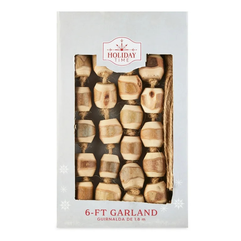 Holiday Time Rustic Wood Bead Christmas Garland, 6' - Walmart.com | Walmart (US)