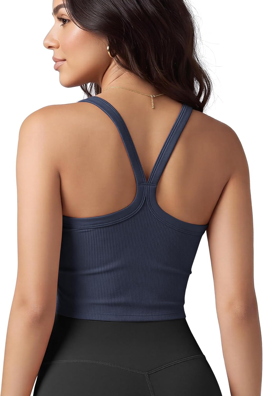 ODODOS Women's Seamless Crop Cami Wide Scoop Neck Ribbed Soft Open Racerback Cropped Tank | Amazon (US)