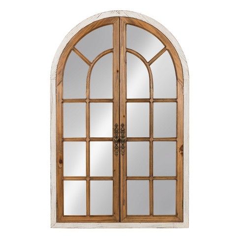 Kate & Laurel 28"x44" Boldmere Wood Windowpane Arch Decorative Wall Mirror Brown | Target