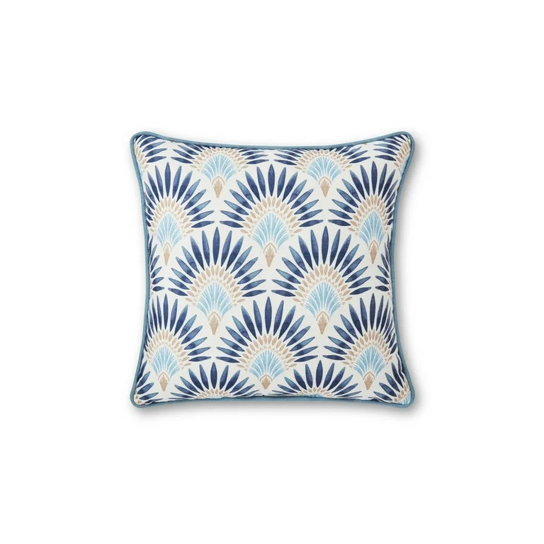 Better Homes & Gardens 18" x 18" Blue Fan Palm Outdoor Pillow | Walmart (US)