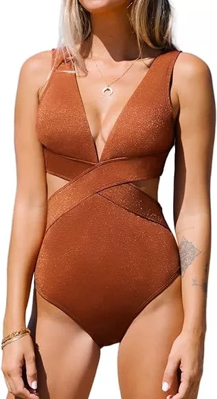 Swimsuit For Women Bathing Suit V Neck Cutout Swimwear Wide Straps
