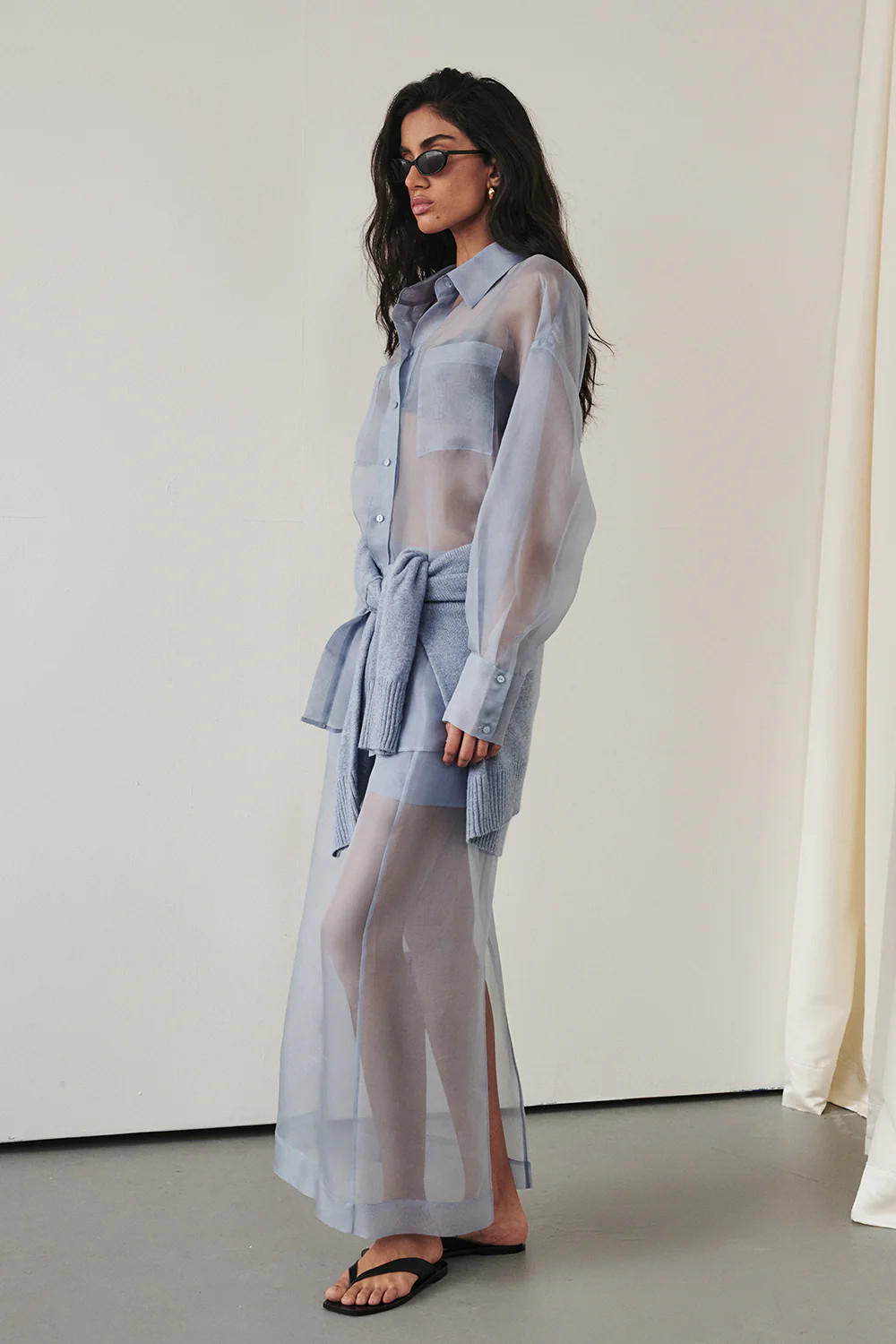 SIAN DUSTY BLUE ORGANZA MIDI SKIRT | DISSH