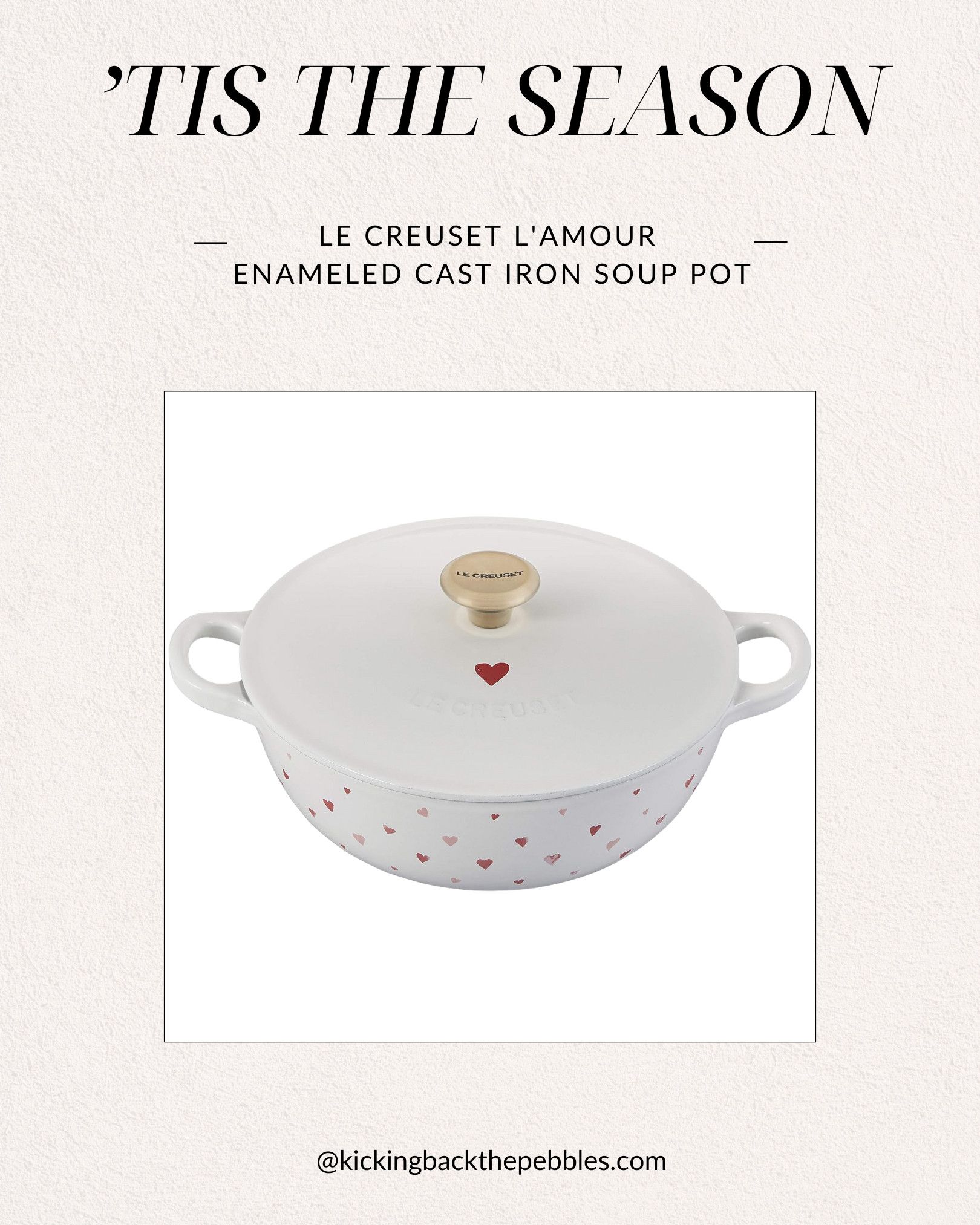One more touch of Le Creuset romance: the L’Amour Collection Soup Pot! ❤️ Adorned with an artisanal hand-applied heart applique on a classic white background, it is the perfect gift for the foodie or home chef you love. 🥘💕 Shop now to make this Valentine’s unforgettable! #LeCreusetLAmour #ValentinesDayGifts 

#LTKGiftGuide 

#LTKHome #LTKSeasonal