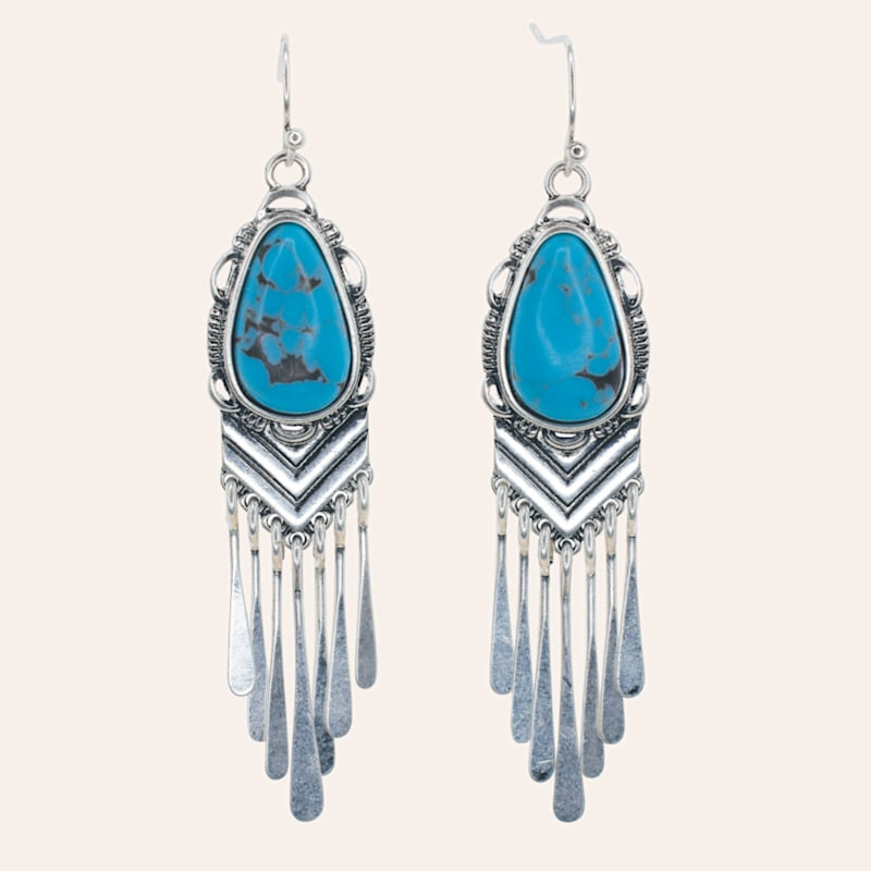 Justin Silver & Turquoise Teardrop Chandelier Earrings | Cavender's