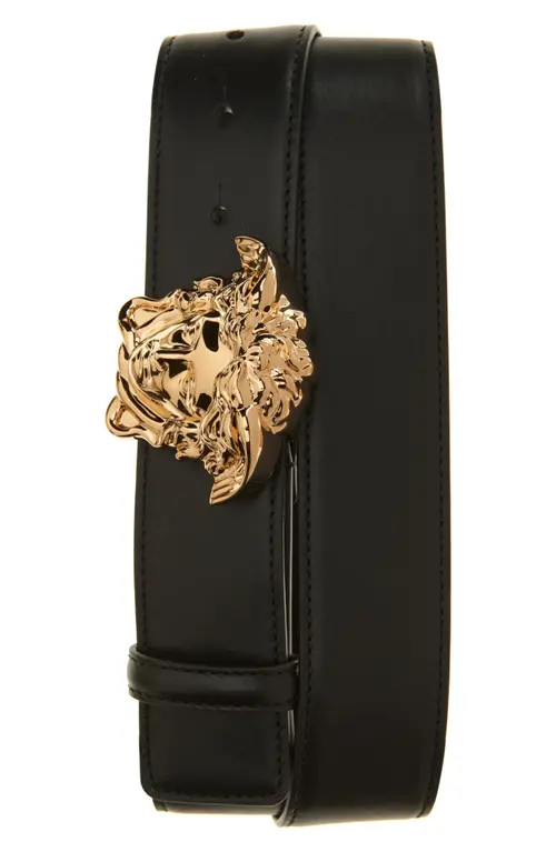 Versace Medusa Head Leather Belt in Black-Versace Gold at Nordstrom, Size 90 | Nordstrom