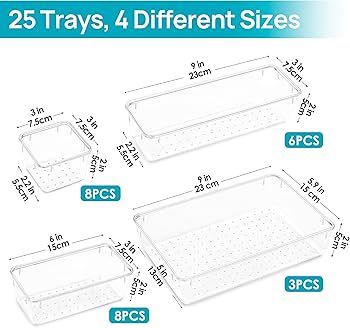 Vtopmart 25 PCS Clear Plastic Drawer Organizers Set, 4-Size Versatile Bathroom and Vanity Drawer ... | Amazon (US)