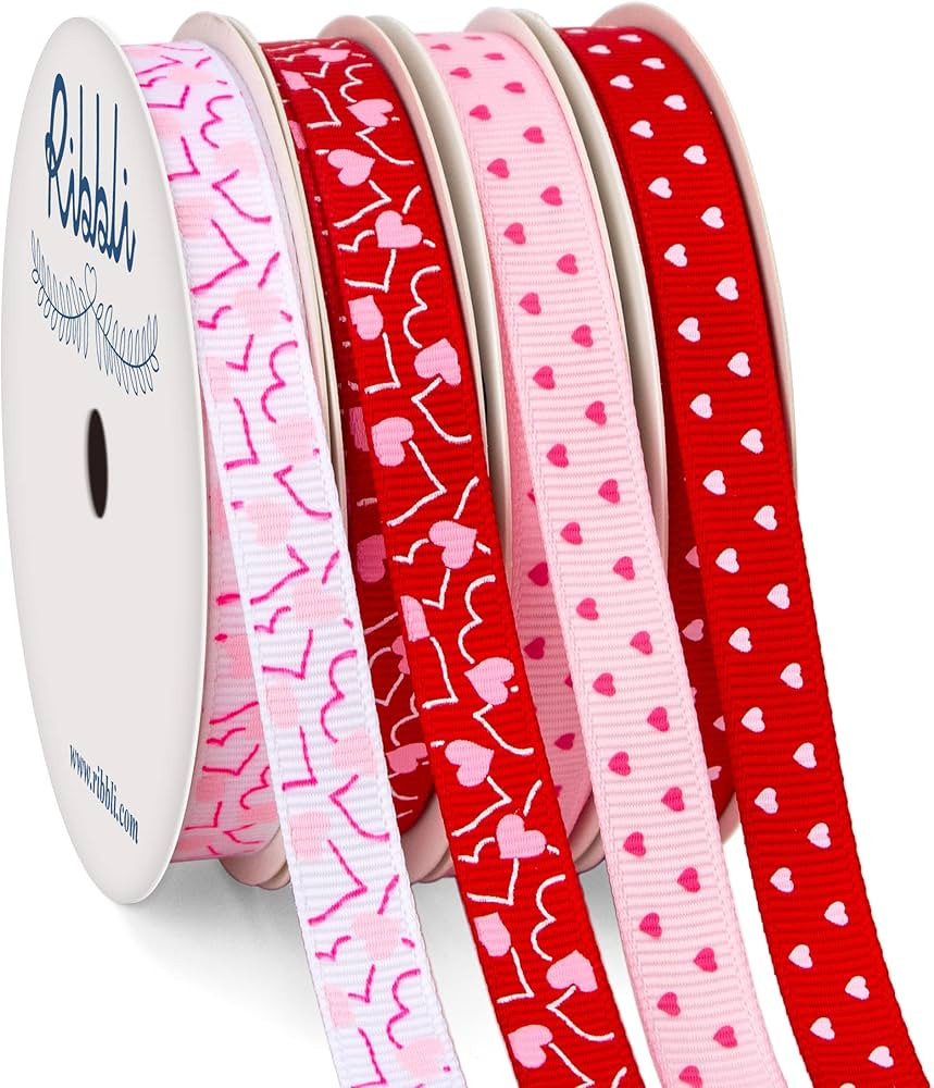 Ribbli Valentine’s Day Ribbon,4 Rolls Grosgrain Ribbon Use for Valentines Day Craft,Gift Wrappi... | Amazon (US)