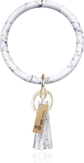 Akimy Bracelet Key Ring Chain Large Circle Tassel Bangle Keyring Wristlet Leather Keychain for Gi... | Amazon (US)