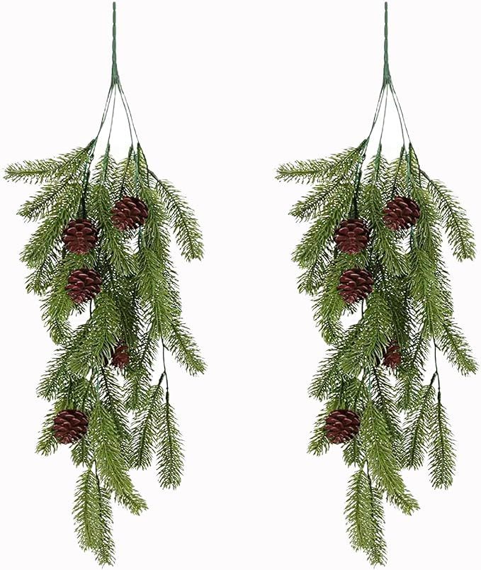 2Pcs Christmas Teardrop Swag, Large 31.5inch Winter Pine Needles Swag with Pine Cones, Artificial... | Amazon (US)