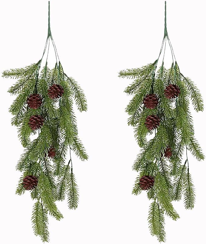 2Pcs Christmas Teardrop Swag, Large 31.5inch Winter Pine Needles Swag with Pine Cones, Artificial... | Amazon (US)