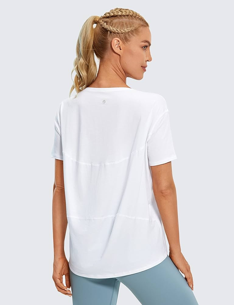 CRZ YOGA Women's Pima Cotton Short Sleeve Shirts Loose Fit Gym Workout T-Shirt Athletic Casual To... | Amazon (US)