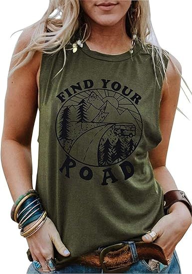 Hount Womens Casual Loose Graphic Comfy Tank Tops Summer Basic T-Shirts Sleeveless Shirts Tunic T... | Amazon (US)