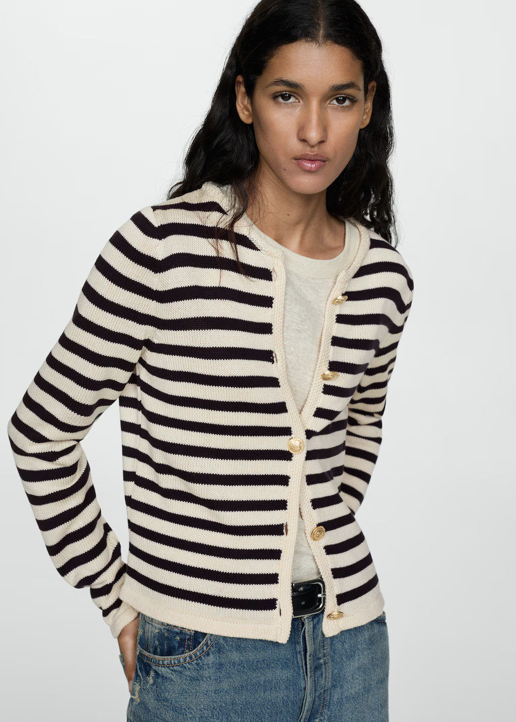 Knitted cardigan with jewel button  - Women | MANGO USA | MANGO (US)