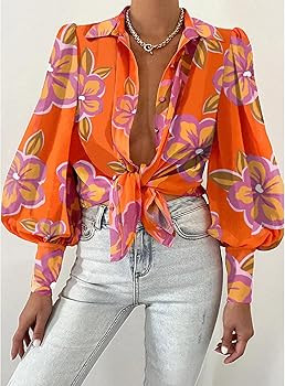 BTFBM Women Fashion Button Down Shirts Lapel V Neck Printed Solid Boho Long Sleeve Blouses Dressy... | Amazon (US)