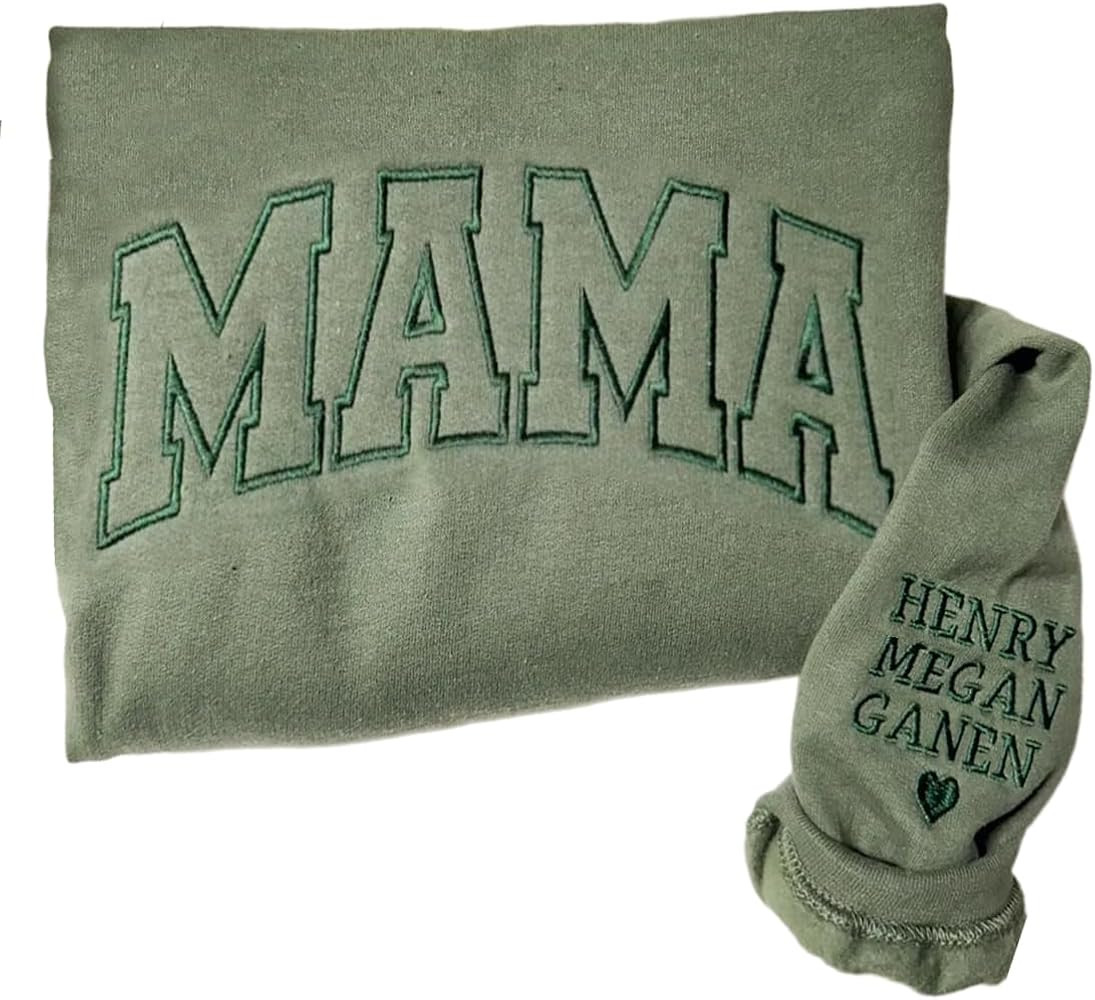Pofily Personalized Embroidered Mama Sweatshirt With Kid Names On Sleeve, Mom Sweatshirt For Wome... | Amazon (US)